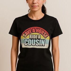 Save a Horse Ride a Cousin Graphic Tee – Black Funny Novelty Shirt